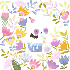 Cute Cartoon Little Skeleton celebrating Holiday. Vector Illustration