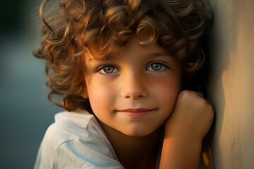 Fototapeta premium Adorable young boy playing joyfully with a charming smile on his beautiful face.