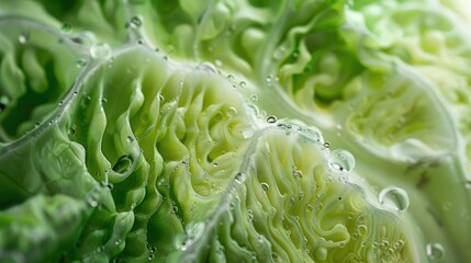 Fototapeta premium Close up macro photograph of the texture of green cabbage ideal for natural eco wallpaper depicting vegetarian food and vitamin rich vegetable produce