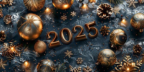 Dark Blue and Gold 2025 Holiday Festive Scene