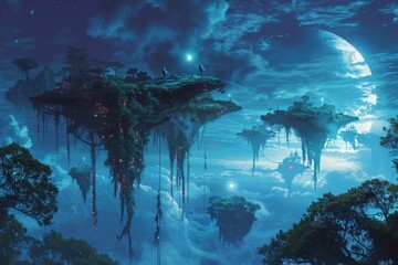 Floating Islands in a Dreamlike Night Sky