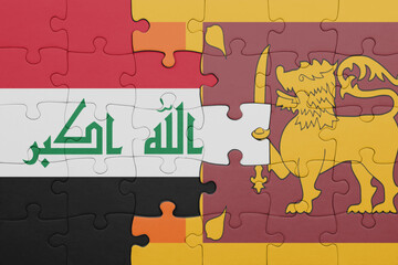 puzzle with the colourful national flag of sri lanka and flag of iraq.