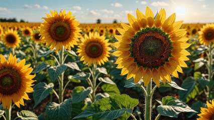 Obraz premium Sunflower Field at Sunset.