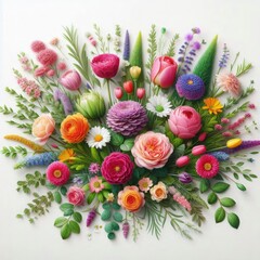 Shrubs and flower on a white background