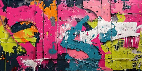 Fototapeta premium Vibrant Abstract Graffiti Artwork on Brick Wall with Bold Colors