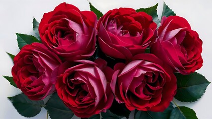 Obraz premium Rose flowers and leaves on white background