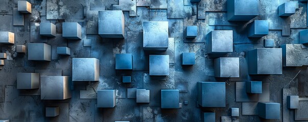 Abstract blue cubes pattern, geometric background.