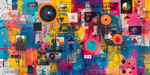 Fototapeta premium Vibrant Abstract Collage with Bold Colors and Dynamic Shapes