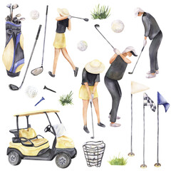 Watercolour golf theme set