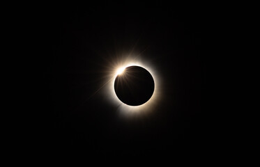 Solar Eclipse April 2024 diamond ring effect just prior to totality viewed in New Brunswick, Canada.