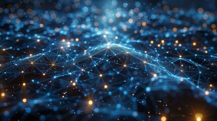 A vibrant blue background with glowing network connections, symbolizing connectivity and data