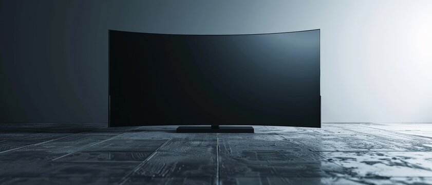 Modern TV with blank screen in a dark room, creating a sleek and cozy viewing atmosphere.