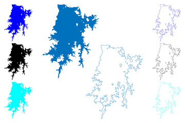 Lake Brokopondo Reservoir (South America, Republic of Suriname) map vector illustration, scribble sketch Professor Doctor Ingenieur W. J. van Blommestein Meer or Brokopondostuwmeer Dam map