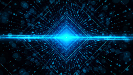 Abstract technology and big data background. Flying through digital futuristic data tunnel and binary code network. Connection and data transfer concept. Sci-fi and future technology. Data center.