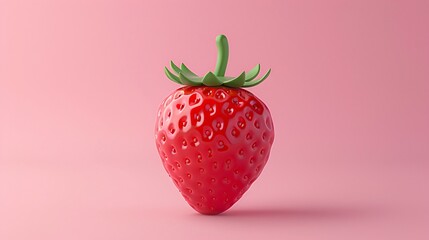 Vivid and fresh strawberry on a pastel pink background. Perfect for advertisements, food blogs, and kitchen decor. 3D Illustration.