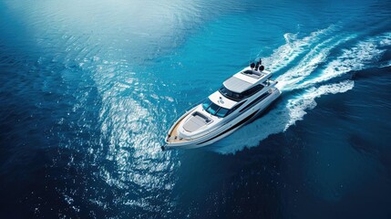 Fototapeta premium A luxurious yacht cruising through the clear blue ocean, capturing the essence of leisure and adventure on the open sea.