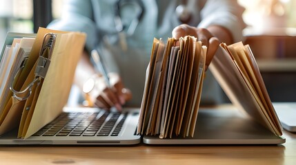 Business person managing online documents folders for efficient work processes. Ensure secure and quick access to all your important online documents with ease