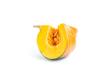 Fresh pumpkin with cut in half  isolated on white background, Green pumpkin