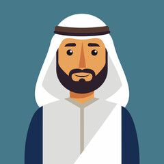 Arabian man in white Thobe and headscarf, symbolizing traditional attire and cultural identity