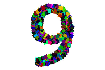 Colorful number 9 for math concept