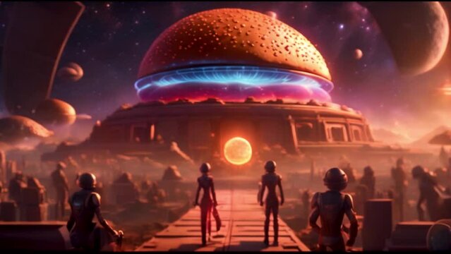 Aliens near a spaceship that is preparing to fly.