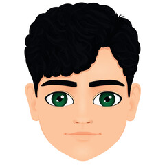 curly hair green eyes boy head