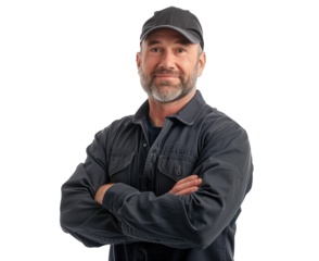 portrait of happy handyman isolated on transparent background
