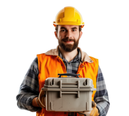portrait of happy handyman isolated on transparent background