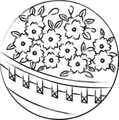 筆書き円形花札　幕　弥生　桜　3月　桜に幕