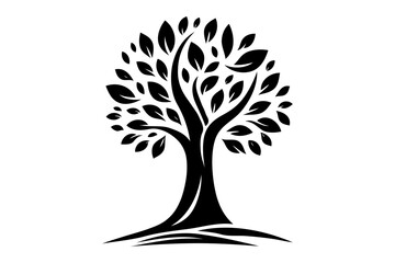 silhouette of a tree. Tree root design illustration. Tree silhouette on a white background