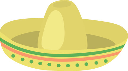Flat isolated sombrero straw hat. Cartoon traditional Mexican hat illustration vector.