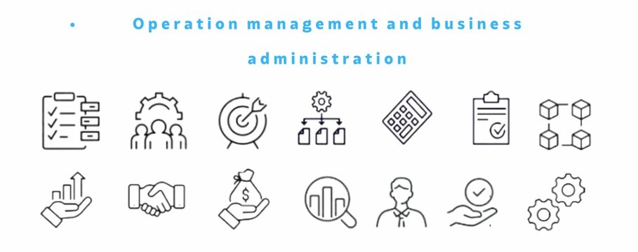 Operation management and business administration editable stroke outline icons