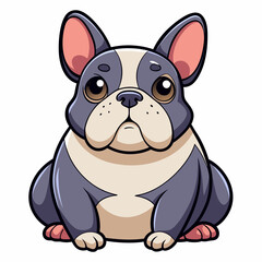 The illustration shows a cute French Bulldog cartoon with large ears, designed in a playful style