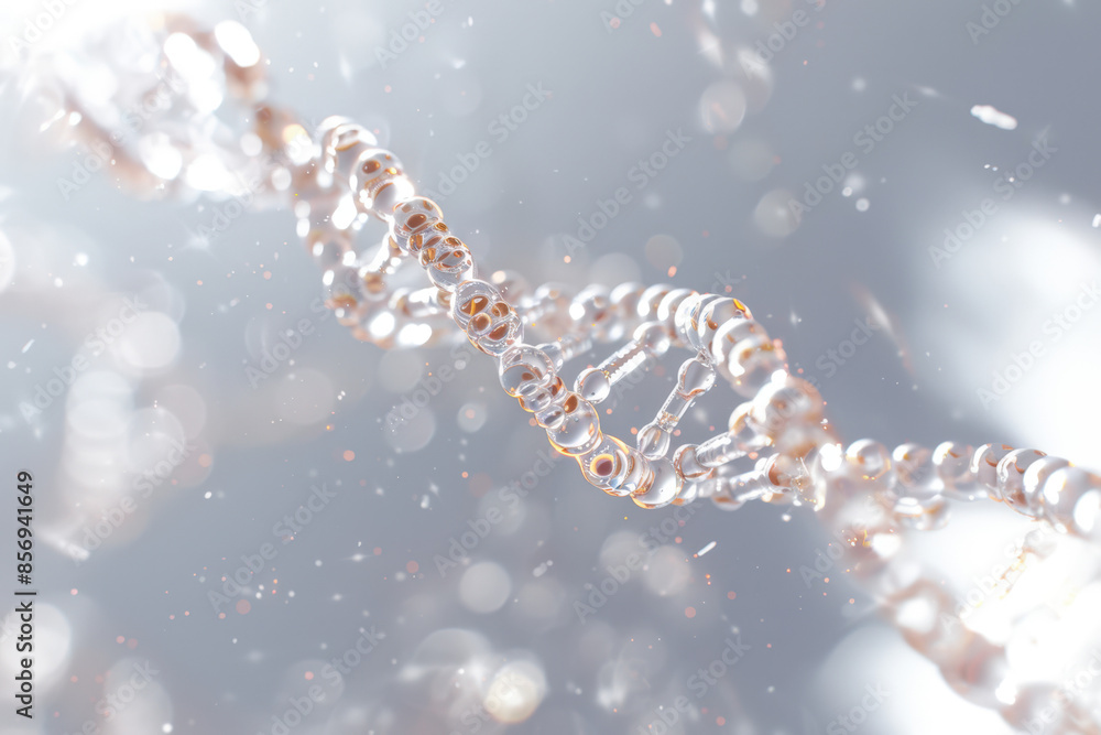 Poster dna strand rotating with particles floating in the air