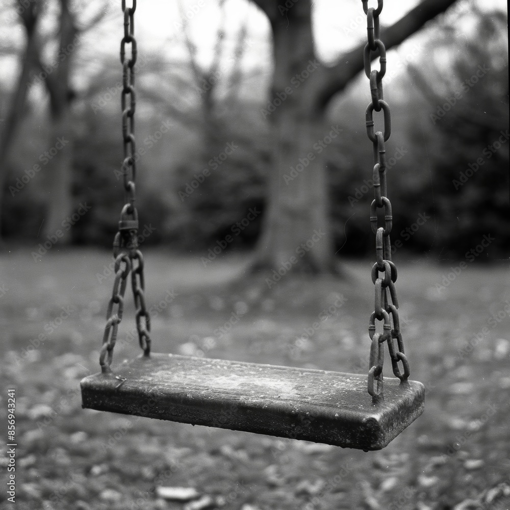 Poster the empty swing sways back and forth as if reminiscing about the children who used to fill it. black