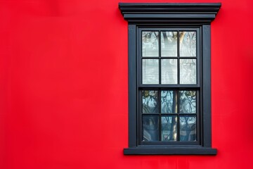 Striking black window on vibrant red wall
