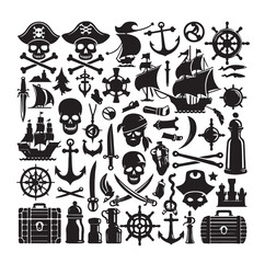 Pirates equipment set concept vector illustration.