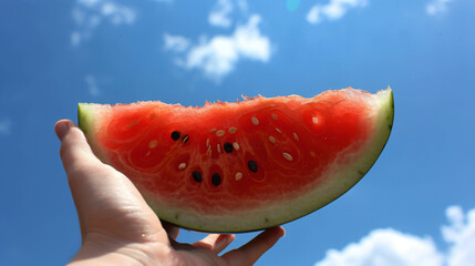 Watermelon Slice Against Blue Sky.