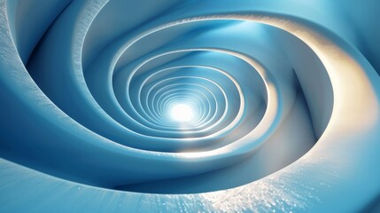 A spiral blue and white design with a light shining through it