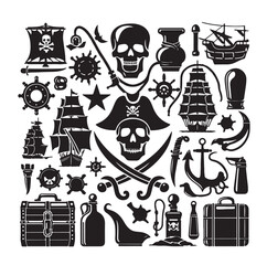 Pirates equipment set concept vector illustration.