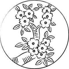 筆書き円形花札　弥生　桜　3月　桜のカス
