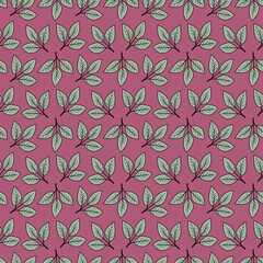 Hand drawn floral pattern vector design. Simple ornament with plant and leaf.