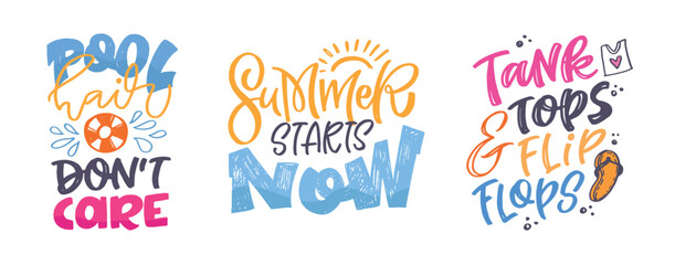 Obraz premium Cute hand drawn doodle lettering quote about summer. Lettering for t-shirt design, mug print, bag print, clothes fashion. 100% hand drawn vector image.