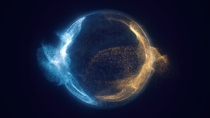 Abstract colored bright glowing background with a sphere core atom energy burning ball circle made of waves of energy rays and plasma with light © Bolbik