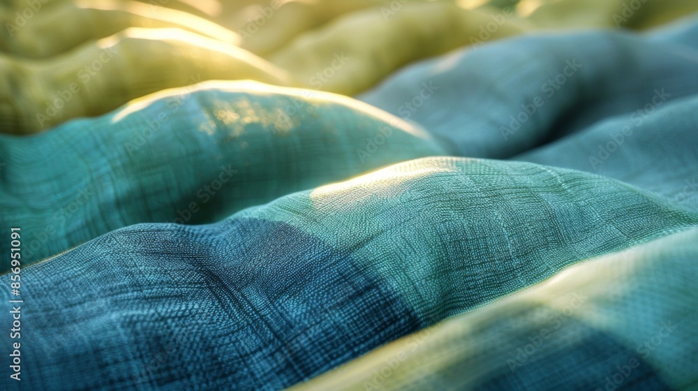 Poster The fabric in varying shades of green and blue creates a calming color scheme that promotes relaxation and inner peace.