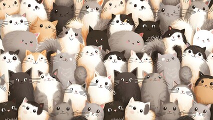 Cute drawing of cats in seamless pattern wallpaper