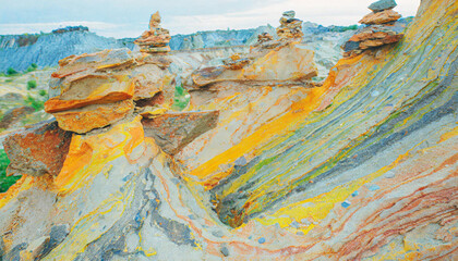 Rock layers - a colorful formations of rocks stacked over the hundreds of years. Interesting background with fascinating texture