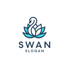 Swan Logo Design Template. Vector Illustration of Swan and Lotus Flower. Suitable for Spa, Hotel, Wedding, Fashion, Health and Beauty Care Clinics.