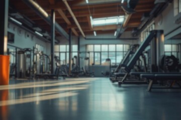 Inside of empty modern gym Empty modern, health and recreation gymnasium club with sports equipment. No people