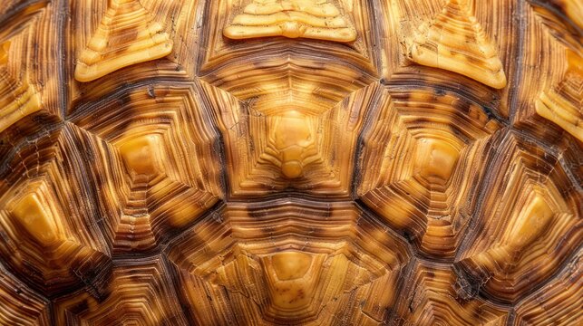 close-up view of a turtle shell, showcasing its unique, intricate, and mesmerizing geometric patterns and textures.
